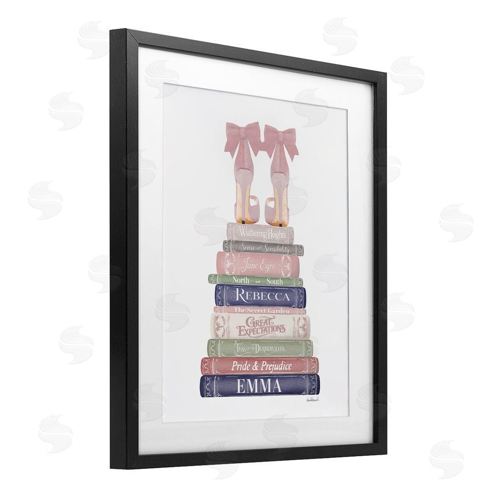 Amanda Greenwood Heels Atop Classic Books Black Framed Print Under Glass Wall Art