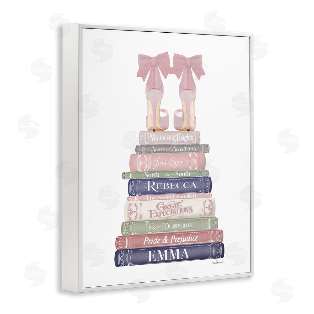 Amanda Greenwood Heels Atop Classic Books White Framed Giclee Wall Art