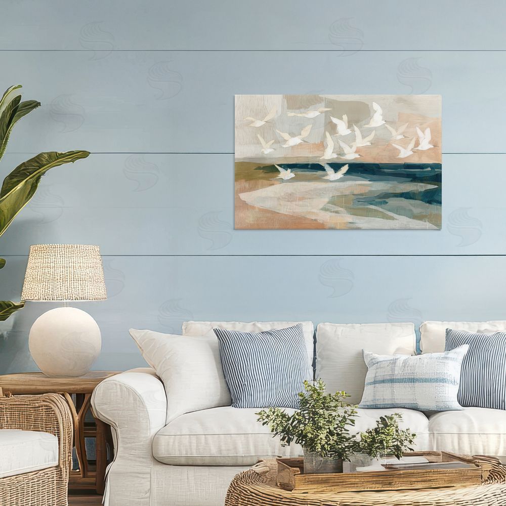 Chromatic Storm Studio Birds in Flight Over Water Stretched Canvas Wall Art Print in Room