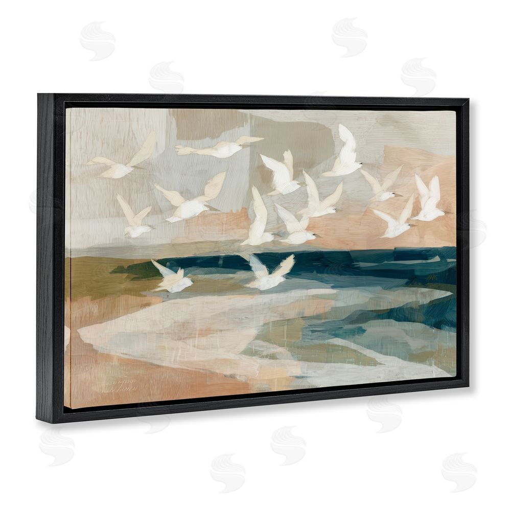 Chromatic Storm Studio Birds in Flight Over Water Black Floating Frame Stretched Canvas Wall Art Print