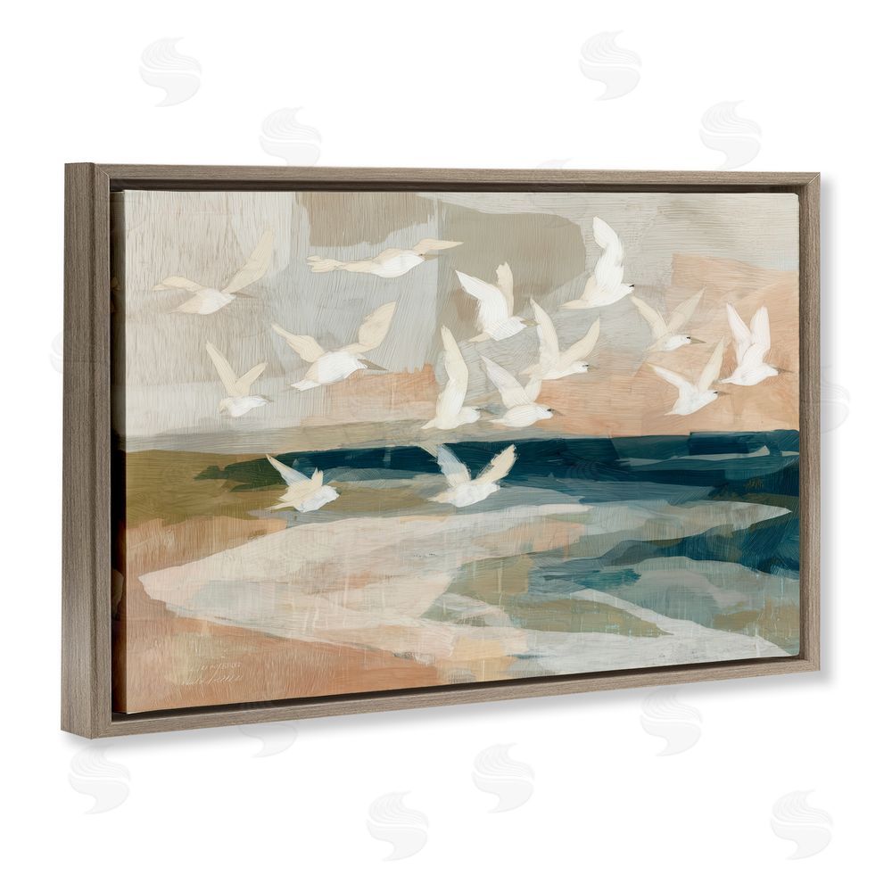 Chromatic Storm Studio Birds in Flight Over Water Brown Floating Frame Stretched Canvas Wall Art Print