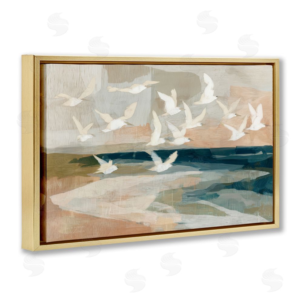 Chromatic Storm Studio Birds in Flight Over Water Gold Floating Frame Stretched Canvas Wall Art Print