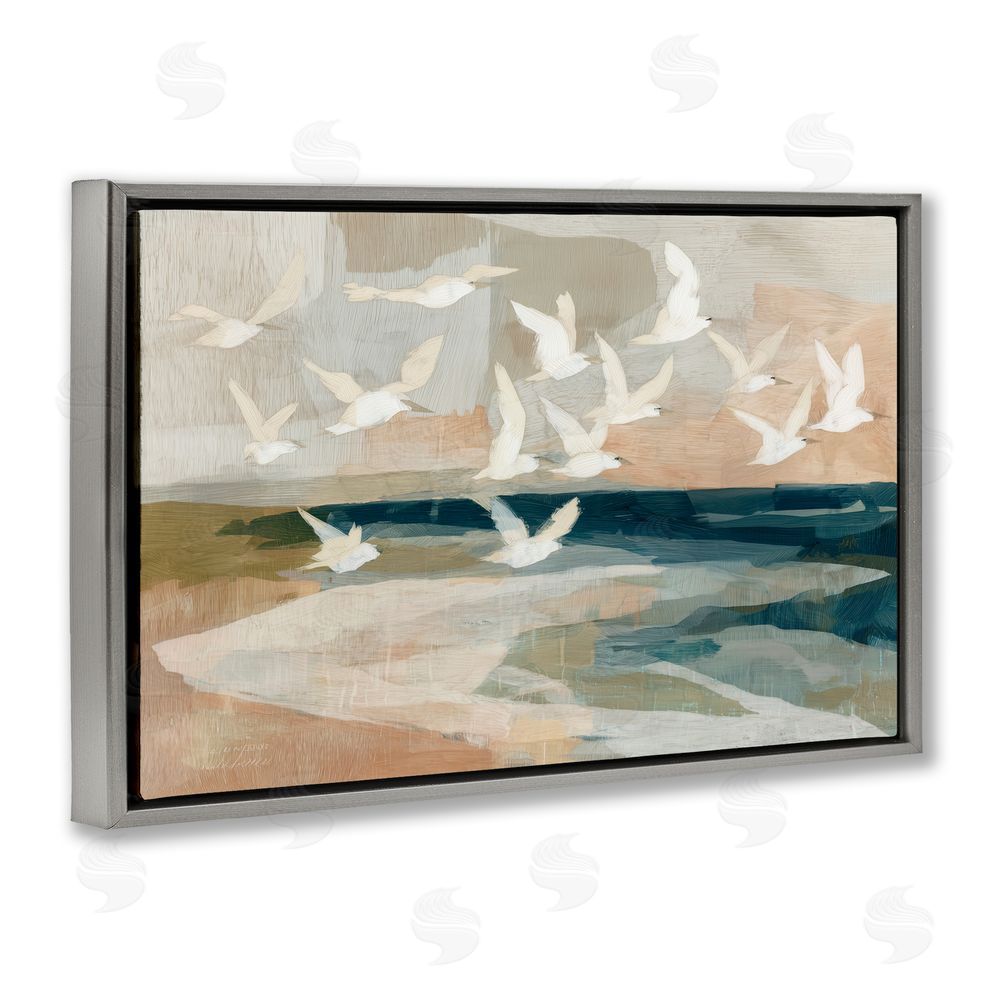 Chromatic Storm Studio Birds in Flight Over Water Gray Floating Frame Stretched Canvas Wall Art Print