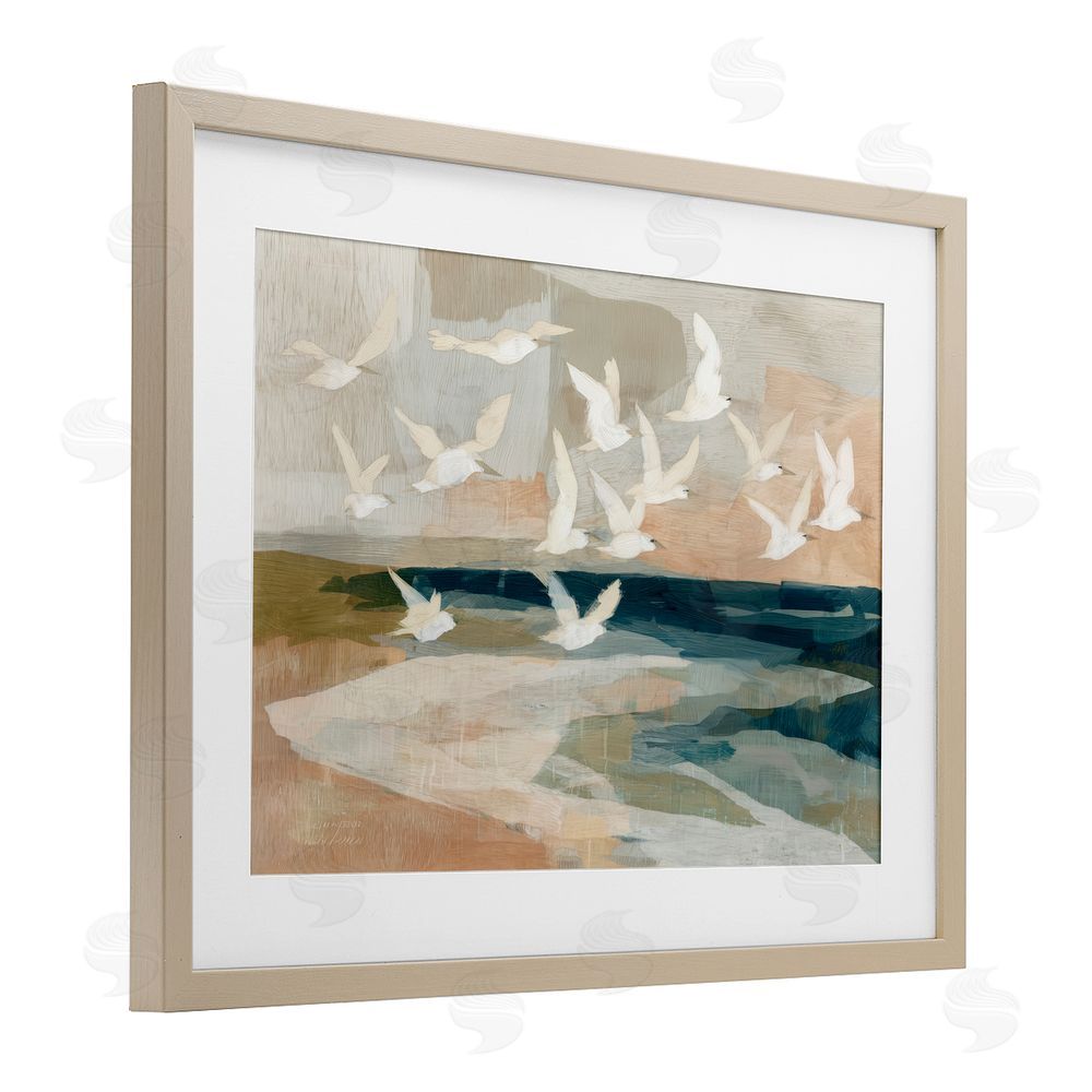 Chromatic Storm Studio Birds in Flight Over Water Brown Framed Print Under Glass with Matting Wall Art