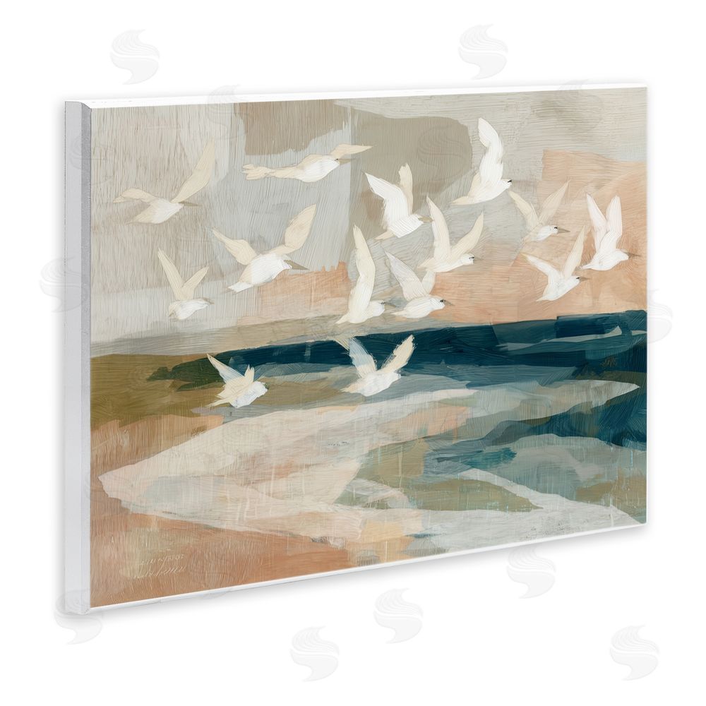 Chromatic Storm Studio Birds in Flight Over Water Wall Plaque Art Print with White Foil Wrap