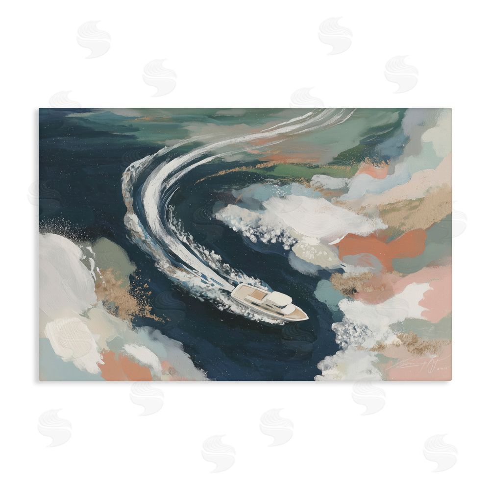 Chromatic Storm Studio Boat Wake From Above Stretched Canvas Wall Art Print