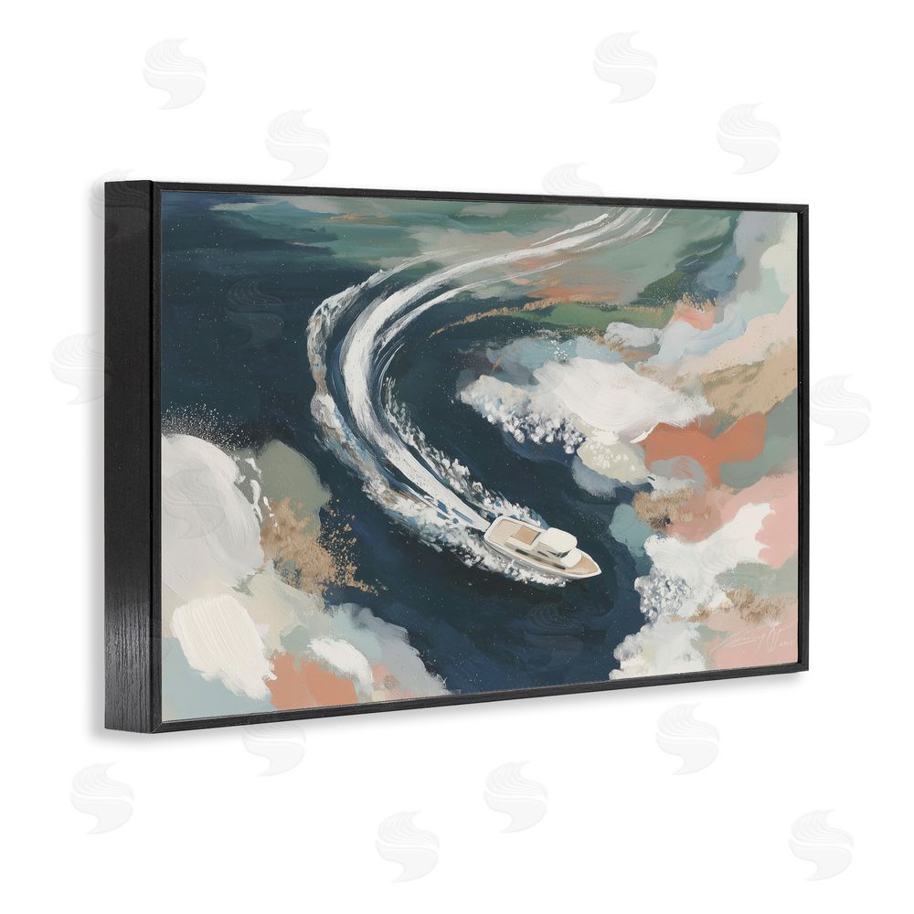Chromatic Storm Studio Boat Wake From Above Black Framed Giclee Wall Art Print