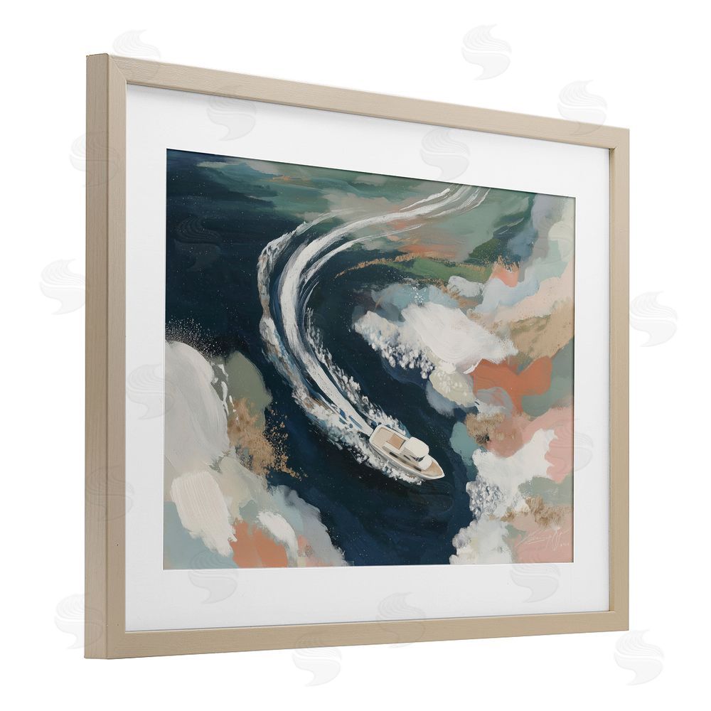 Chromatic Storm Studio Boat Wake From Above Brown Framed Print Under Glass with Matting Wall Art
