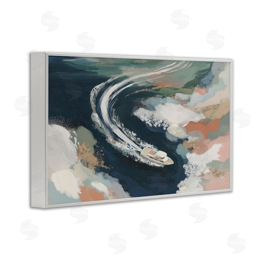 Chromatic Storm Studio Boat Wake From Above White Framed Giclee Wall Art Print