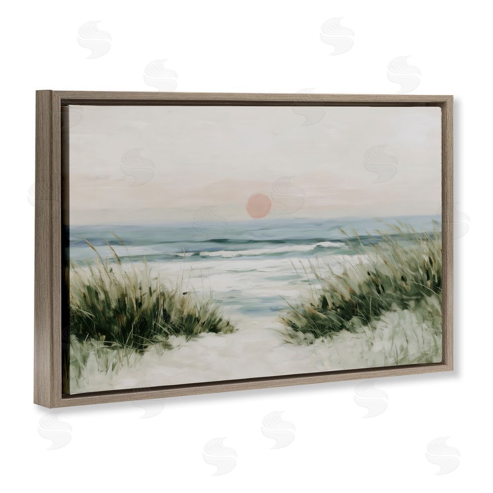 Chromatic Storm Studio Coastal Dunes with Wild Beach Grass Brown Floating Frame Canvas Wall Art Print