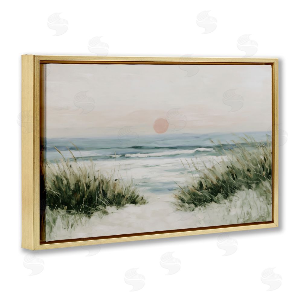 Chromatic Storm Studio Coastal Dunes with Wild Beach Grass Gold Floating Frame Canvas Wall Art Print