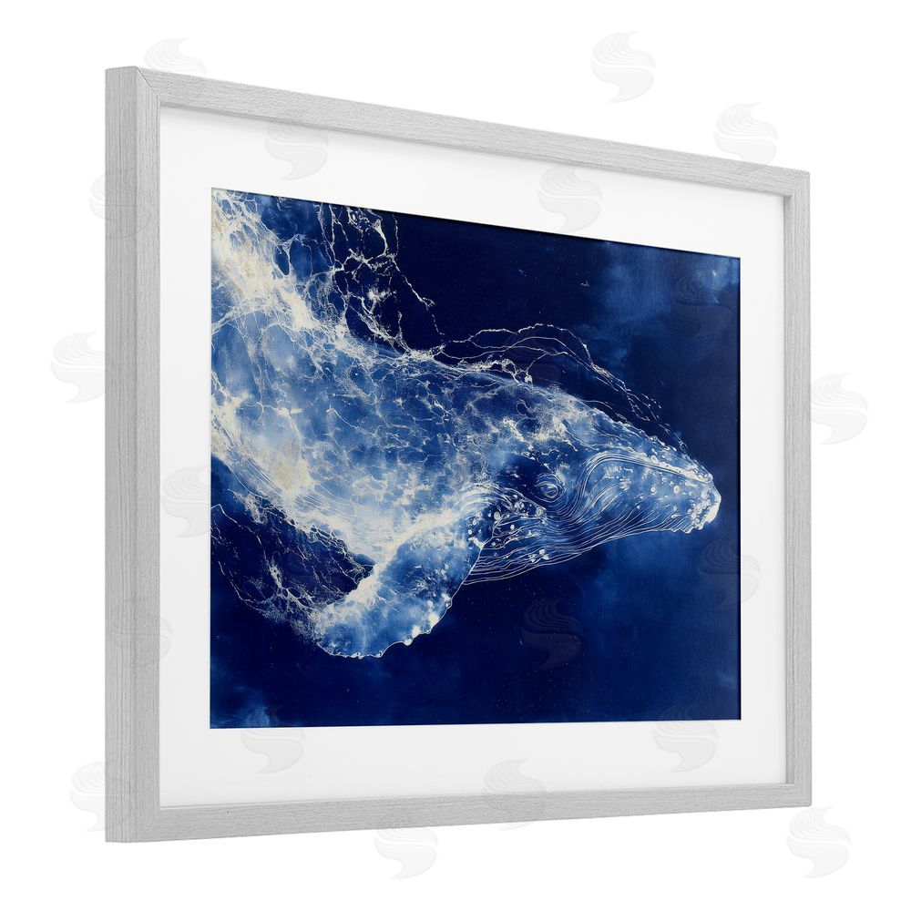Chromatic Storm Studio Whale in Motion Gray Framed Print Under Glass with White Mat Wall Art