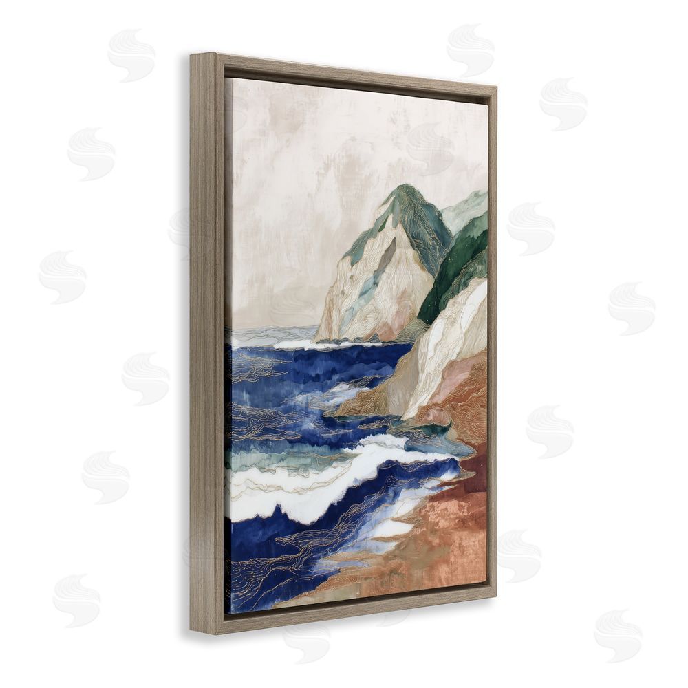 Chromatic Storm Studio Cliff Next To The Sea Brown Floating Frame Canvas Wall Art Print