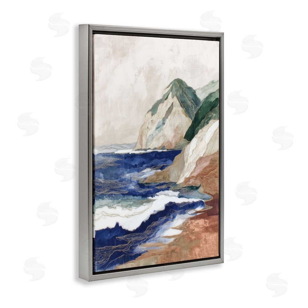 Chromatic Storm Studio Cliff Next To The Sea Gray Floating Frame Canvas Wall Art Print