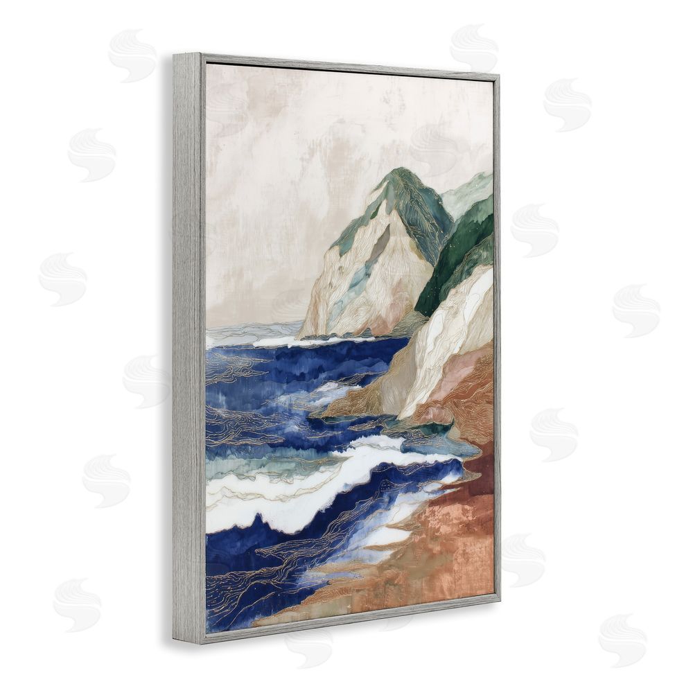 Chromatic Storm Studio Cliff Next To The Sea Gray Framed Giclee Wall Art Print