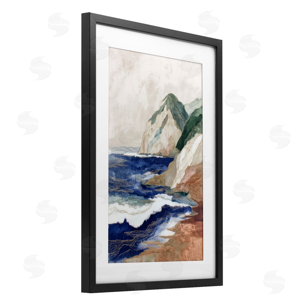Chromatic Storm Studio Cliff Next To The Sea Black Framed Print Under Glass Wall Art