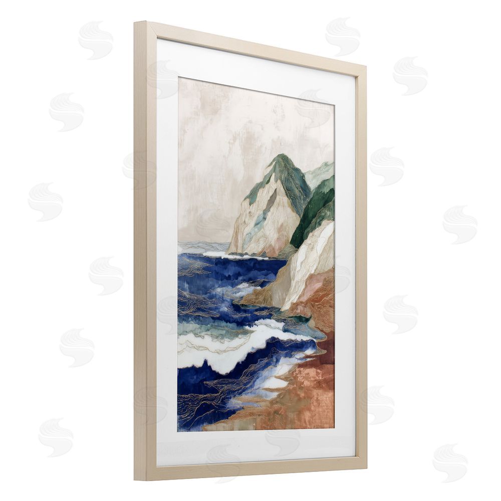Chromatic Storm Studio Cliff Next To The Sea Brown Framed Print Under Glass Wall Art