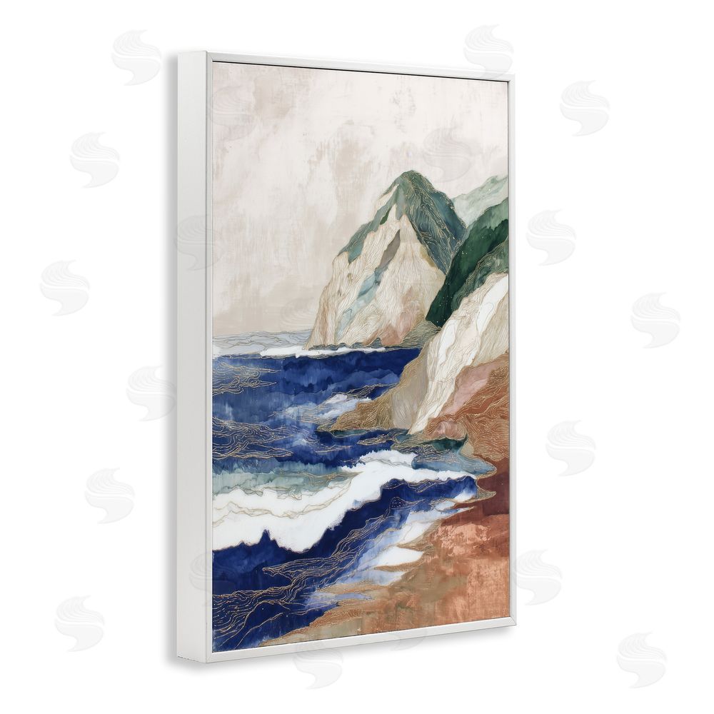 Chromatic Storm Studio Cliff Next To The Sea White Framed Giclee Wall Art Print