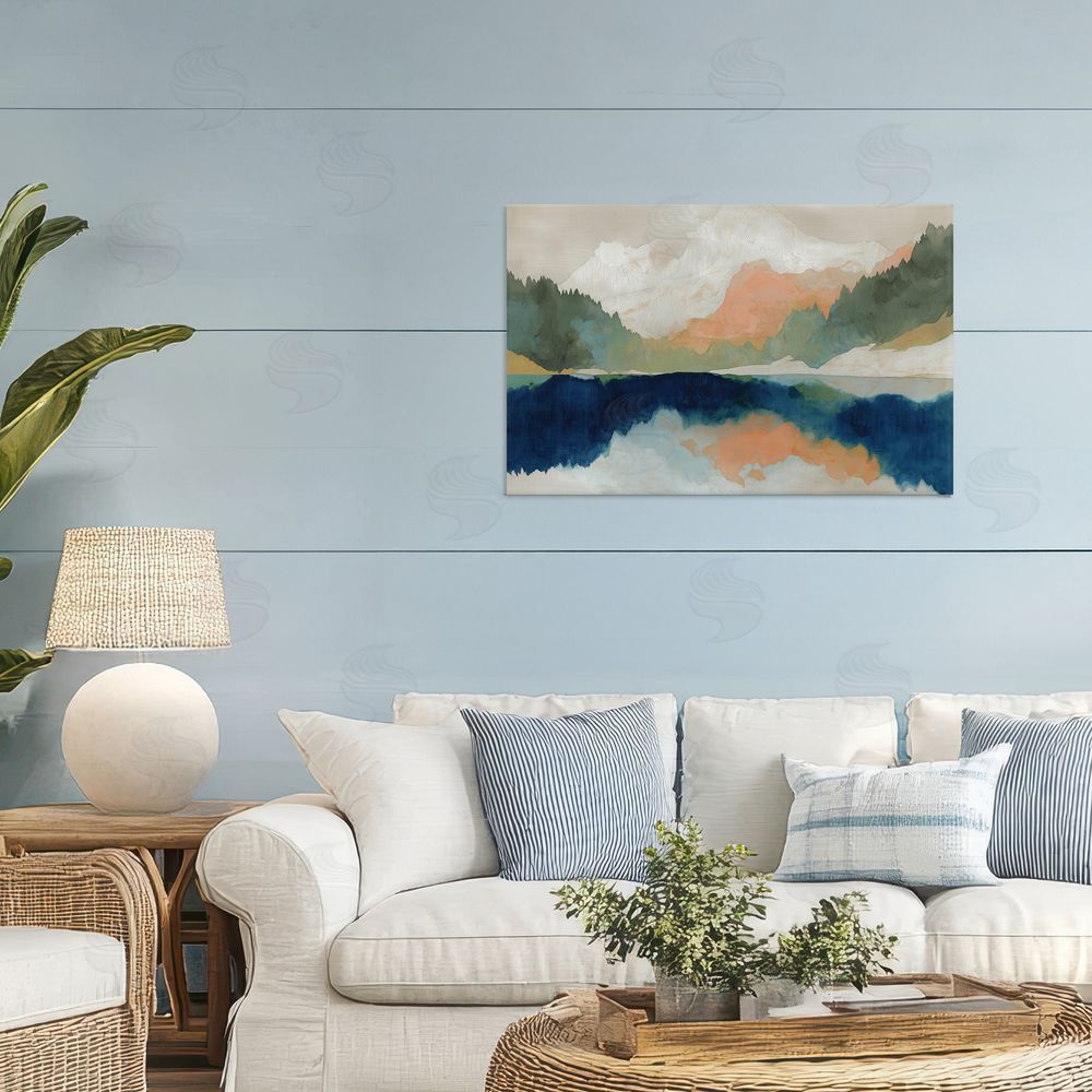 Chromatic Storm Studio Alpine Autumn Lake Reflection Stretched Canvas Wall Art Print in Room