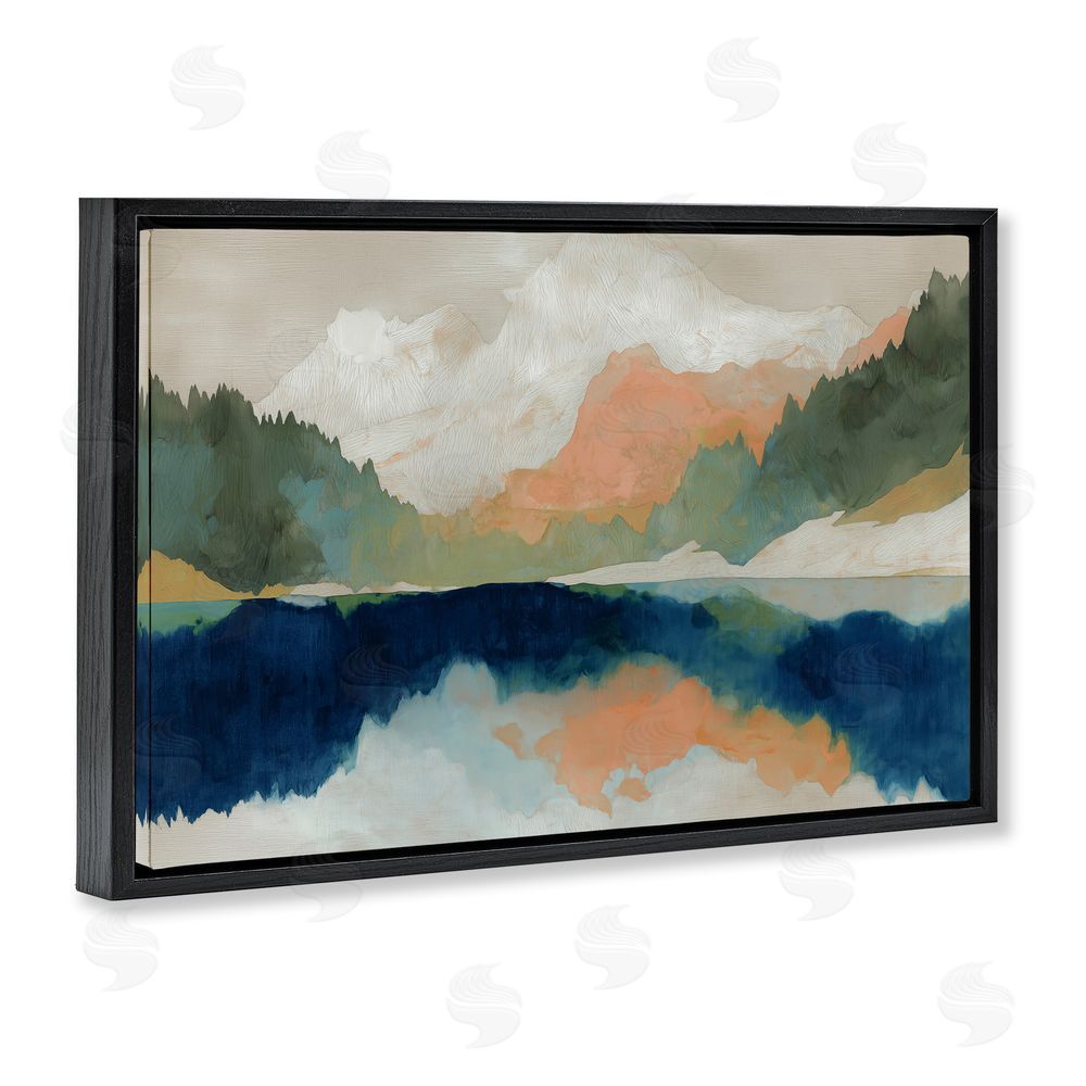 Chromatic Storm Studio Alpine Autumn Lake Reflection Black Floating Frame Stretched Canvas Wall Art Print