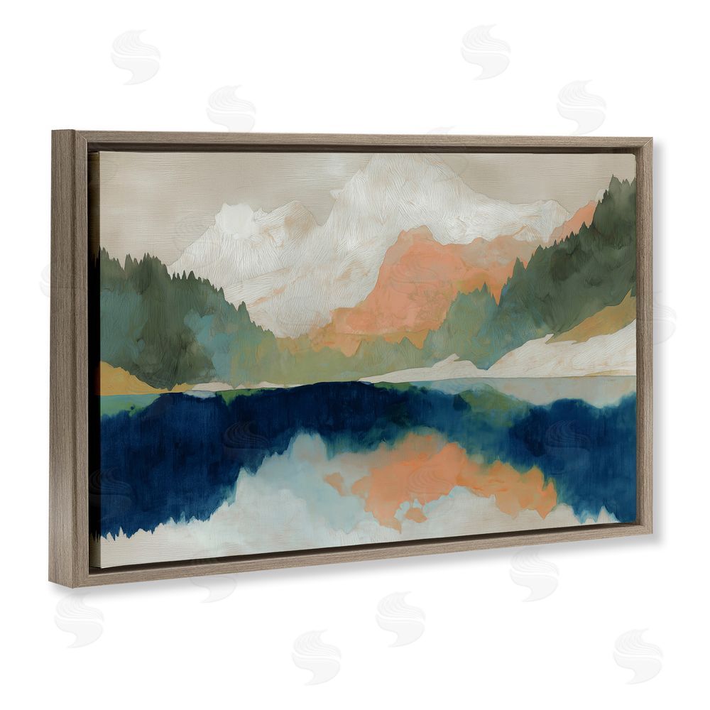 Chromatic Storm Studio Alpine Autumn Lake Reflection Brown Floating Frame Stretched Canvas Wall Art Print