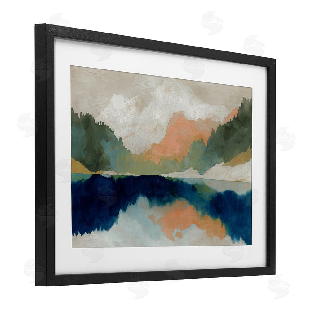 Chromatic Storm Studio Alpine Autumn Lake Reflection Black Framed Print Under Glass with Matting Wall Art