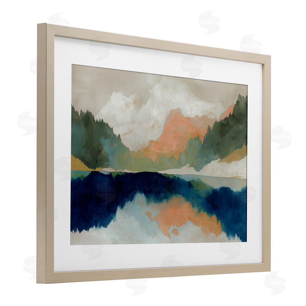 Chromatic Storm Studio Alpine Autumn Lake Reflection Brown Framed Print Under Glass with Matting Wall Art