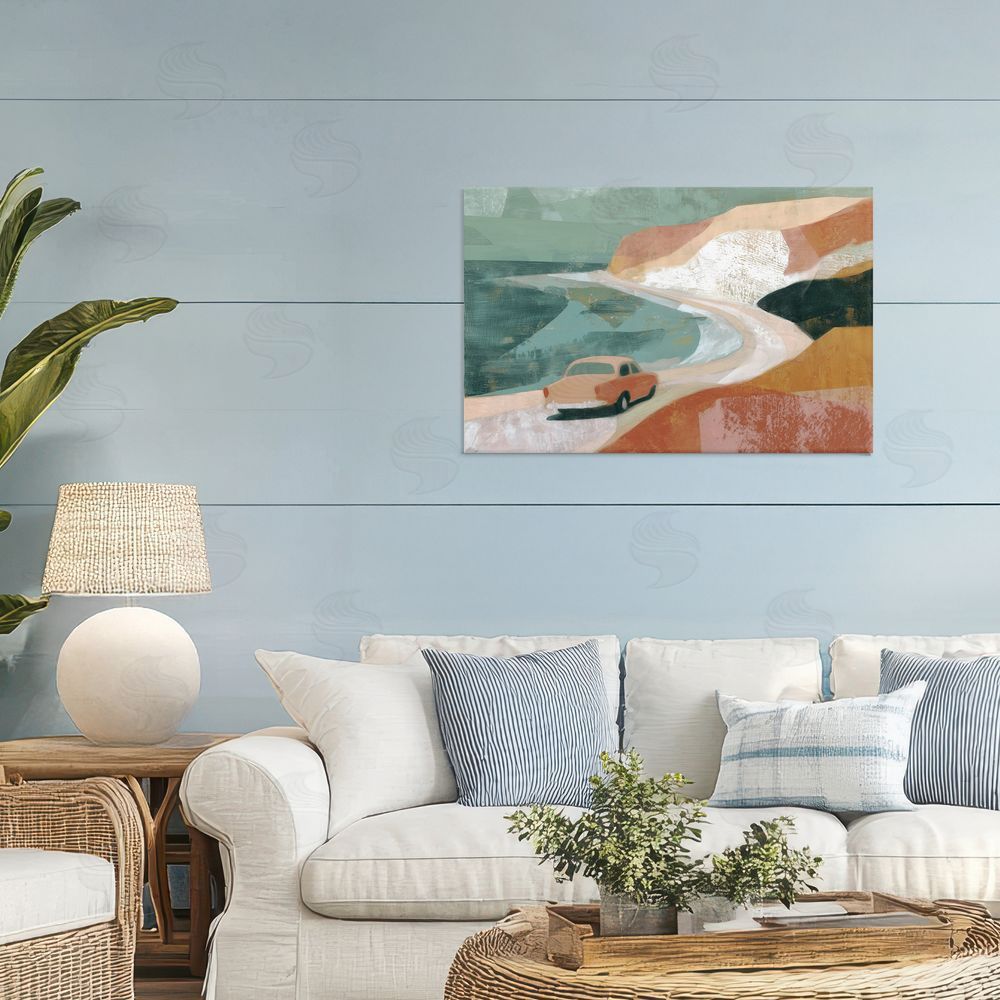 Chromatic Storm Studio Classic Car on Coastal Highway Stretched Canvas Wall Art in Room