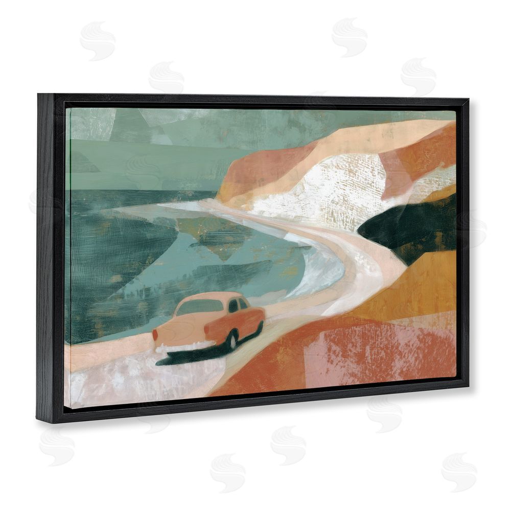 Chromatic Storm Studio Classic Car on Coastal Highway Black Floating Frame Canvas Wall Art Print