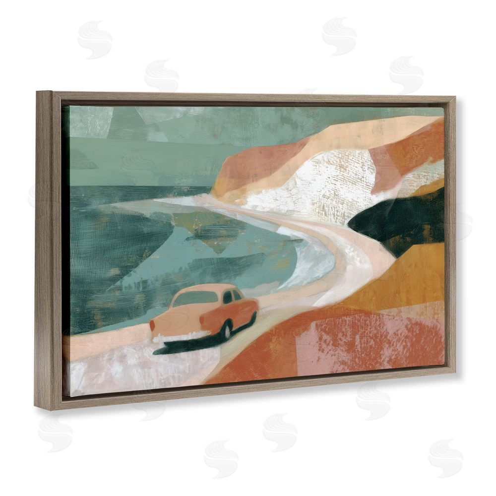 Chromatic Storm Studio Classic Car on Coastal Highway Brown Floating Frame Canvas Wall Art Print