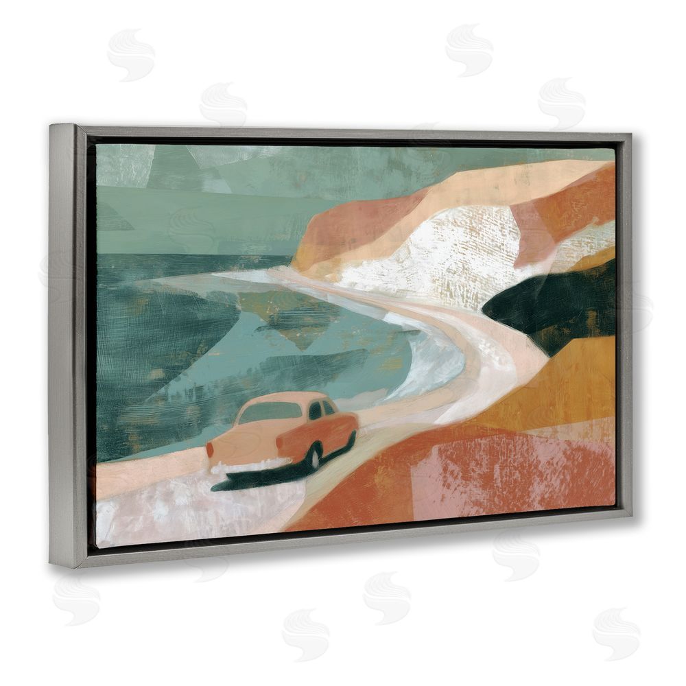 Chromatic Storm Studio Classic Car on Coastal Highway Gray Floating Frame Canvas Wall Art Print
