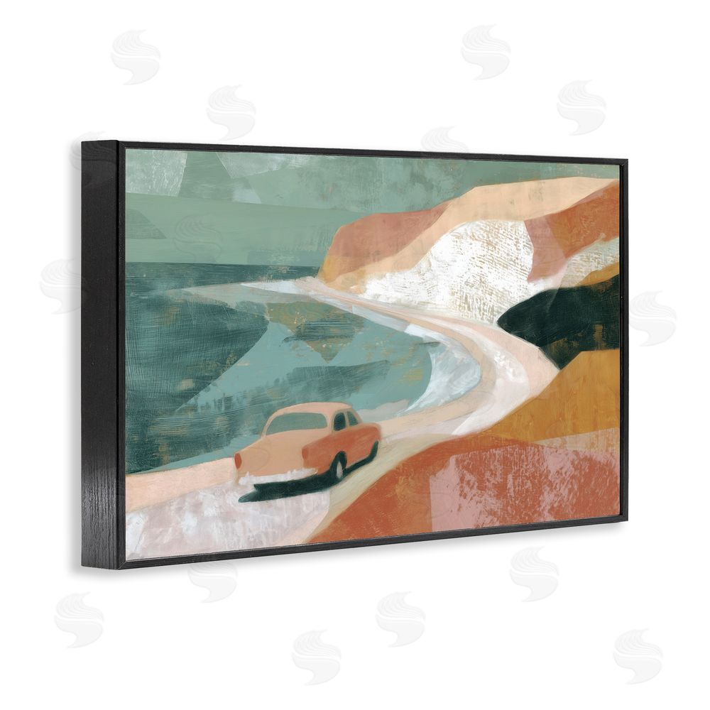 Chromatic Storm Studio Classic Car on Coastal Highway Black Framed Giclee Wall Art Print