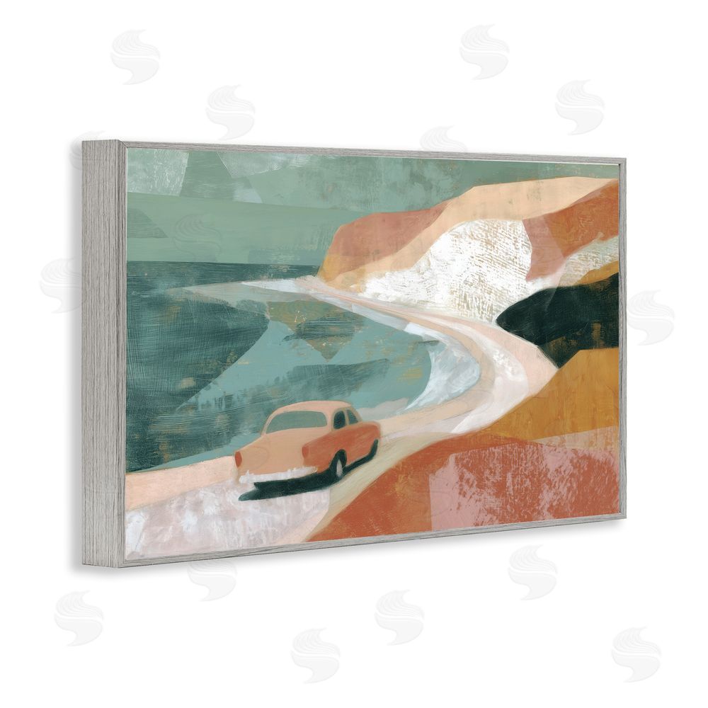 Chromatic Storm Studio Classic Car on Coastal Highway Gray Framed Giclee Wall Art Print