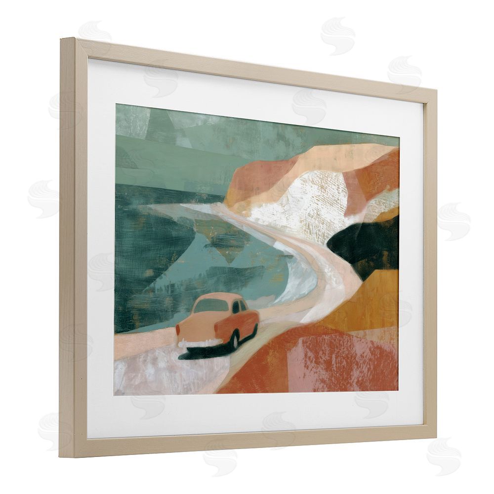 Chromatic Storm Studio Classic Car on Coastal Highway Brown Framed Print Under Glass Wall Art