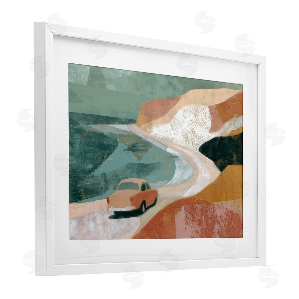 Chromatic Storm Studio Classic Car on Coastal Highway White Framed Print Under Glass Wall Art