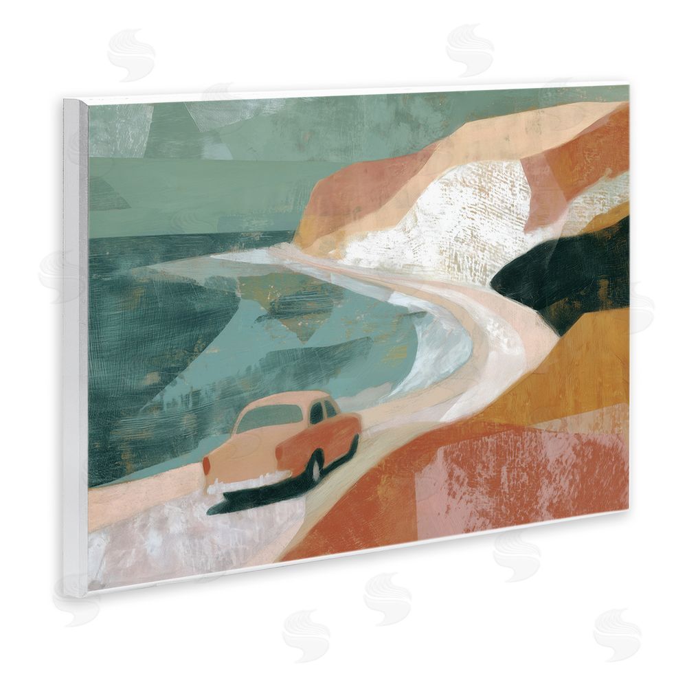 Chromatic Storm Studio Classic Car on Coastal Highway Wall Plaque with Fixed Lithograph Print