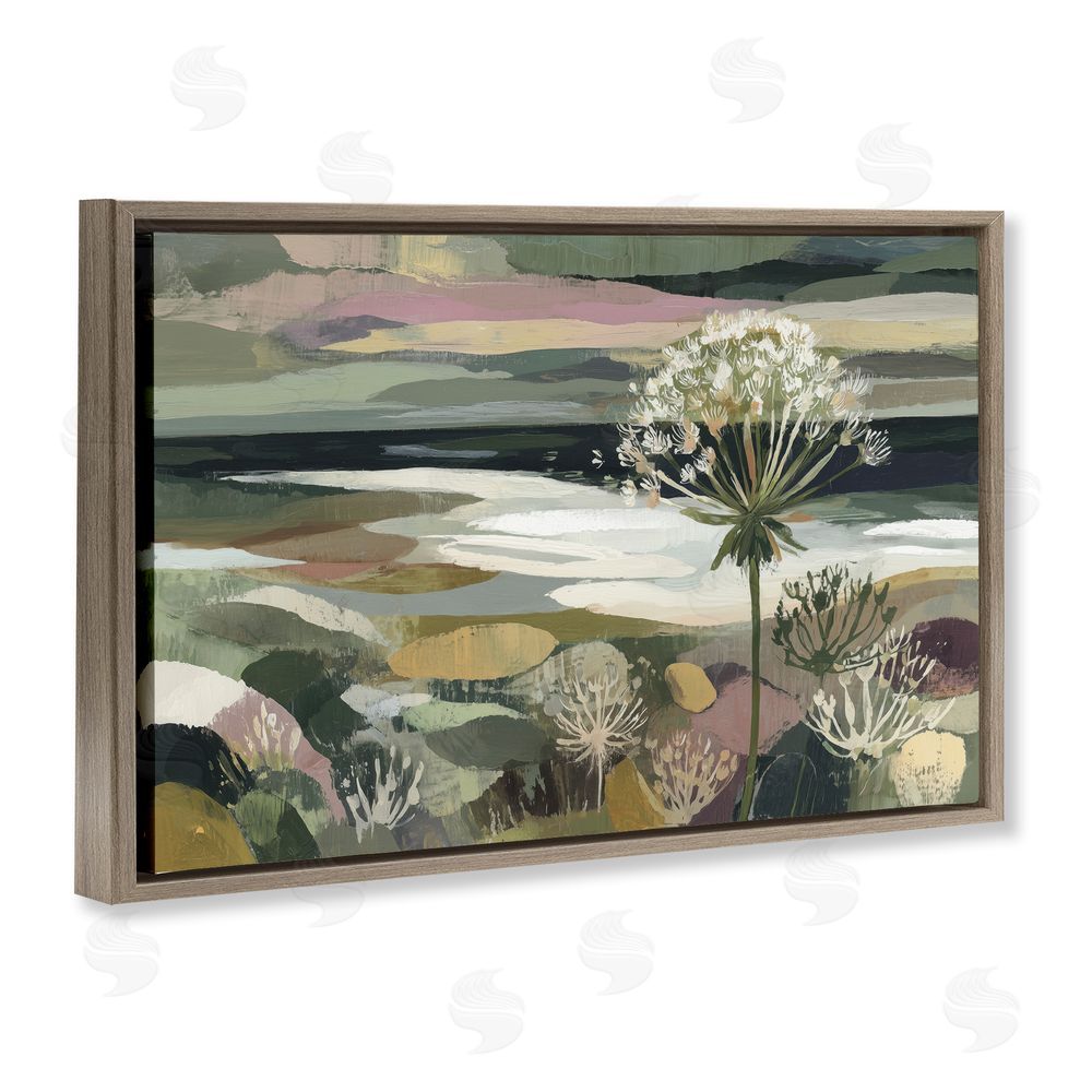 Chromatic Storm Studio Dandelion in Misty Meadow Brown Floating Frame Canvas Wall Art Print