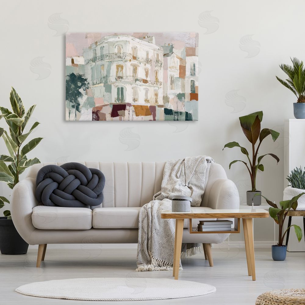 Chromatic Storm Studio Barcelona Street Corner Stretched Canvas Wall Art Print in Room