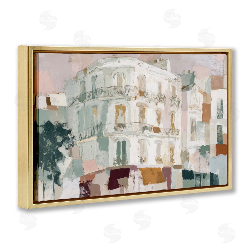 Chromatic Storm Studio Barcelona Street Corner Gold Floating Frame Stretched Canvas Wall Art Print
