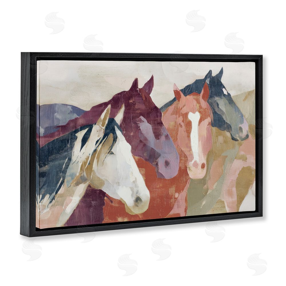 Chromatic Storm Studio Calm Horses Abstraction Black Floating Frame Stretched Canvas Wall Art Print