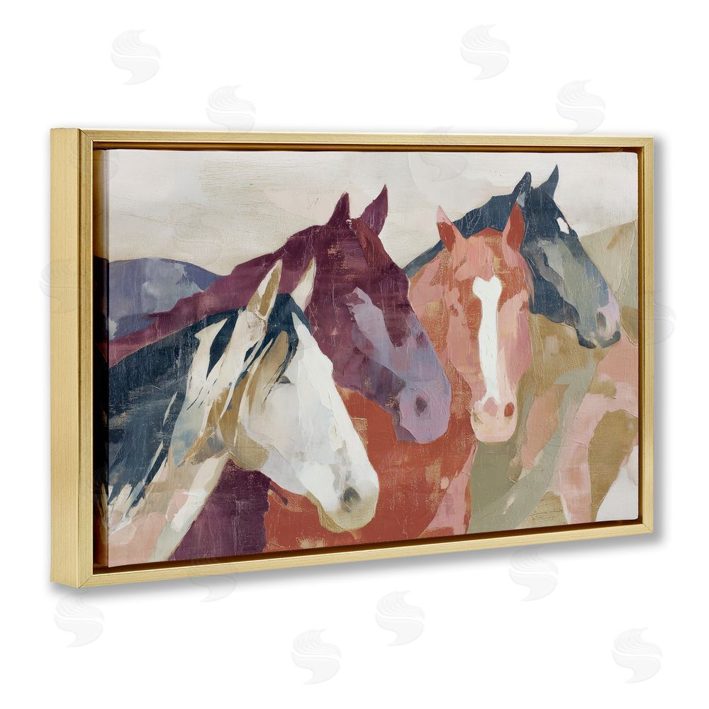 Chromatic Storm Studio Calm Horses Abstraction Gold Floating Frame Stretched Canvas Wall Art Print
