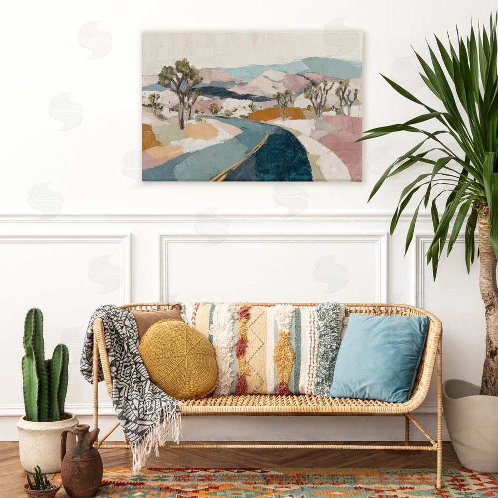 Chromatic Storm Studio Desert Highway Through Joshua Trees Stretched Canvas Wall Art in Room