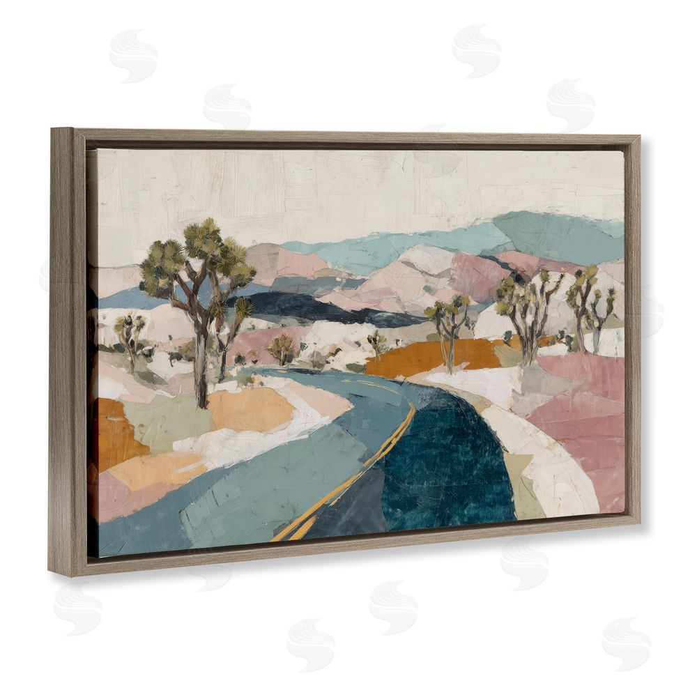 Chromatic Storm Studio Desert Highway Through Joshua Trees Brown Floating Frame Canvas Wall Art Print