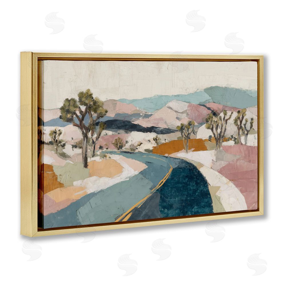 Chromatic Storm Studio Desert Highway Through Joshua Trees Gold Floating Frame Canvas Wall Art Print