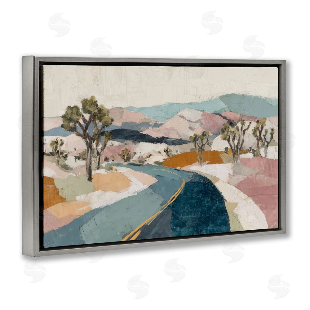 Chromatic Storm Studio Desert Highway Through Joshua Trees Gray Floating Frame Canvas Wall Art Print