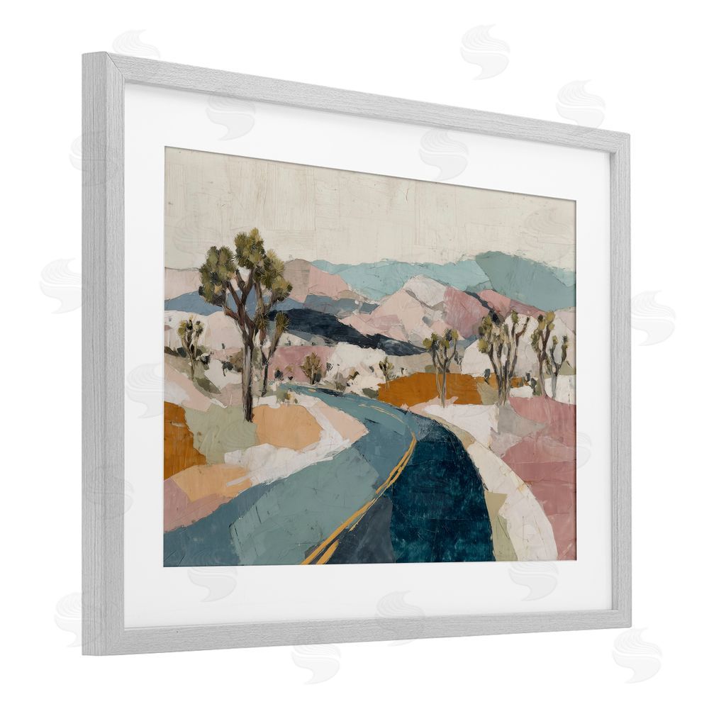 Chromatic Storm Studio Desert Highway Through Joshua Trees Gray Framed Print Under Glass Wall Art