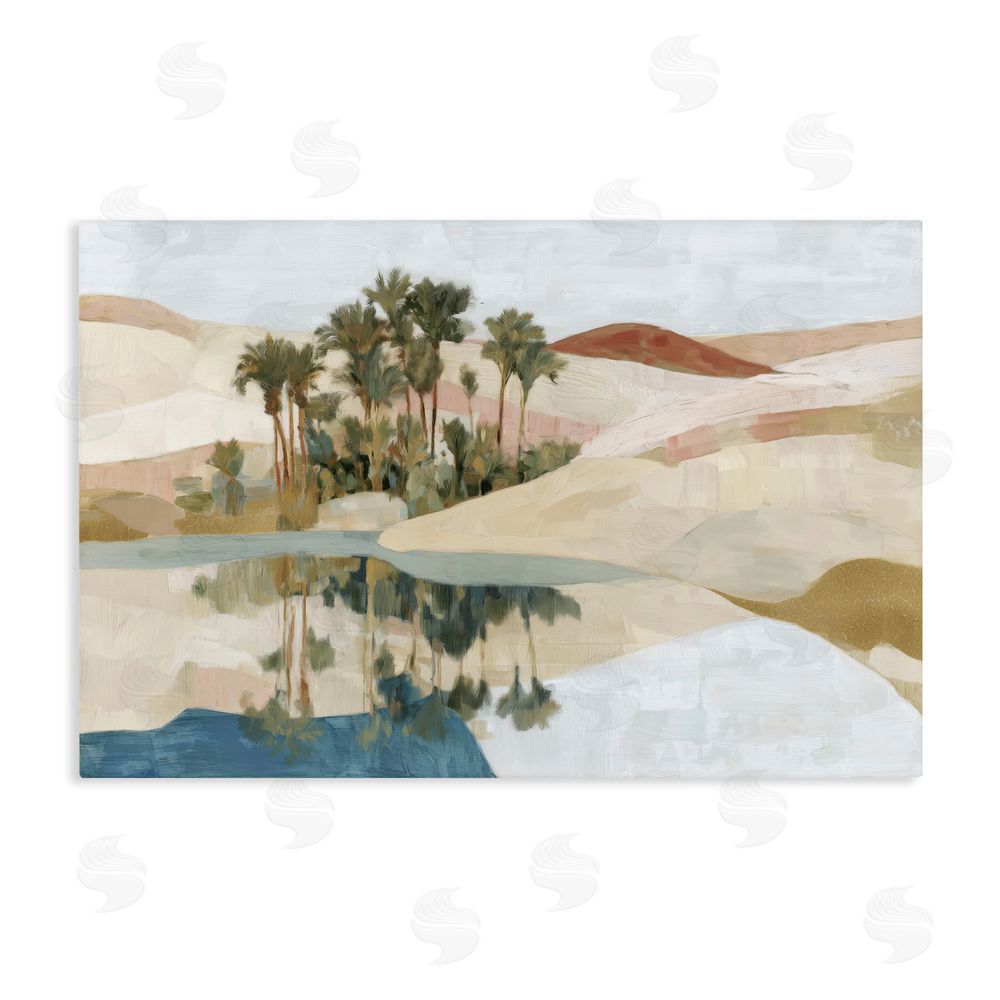 Chromatic Storm Studio Desert Oasis with Palm Reflection Stretched Canvas Wall Art