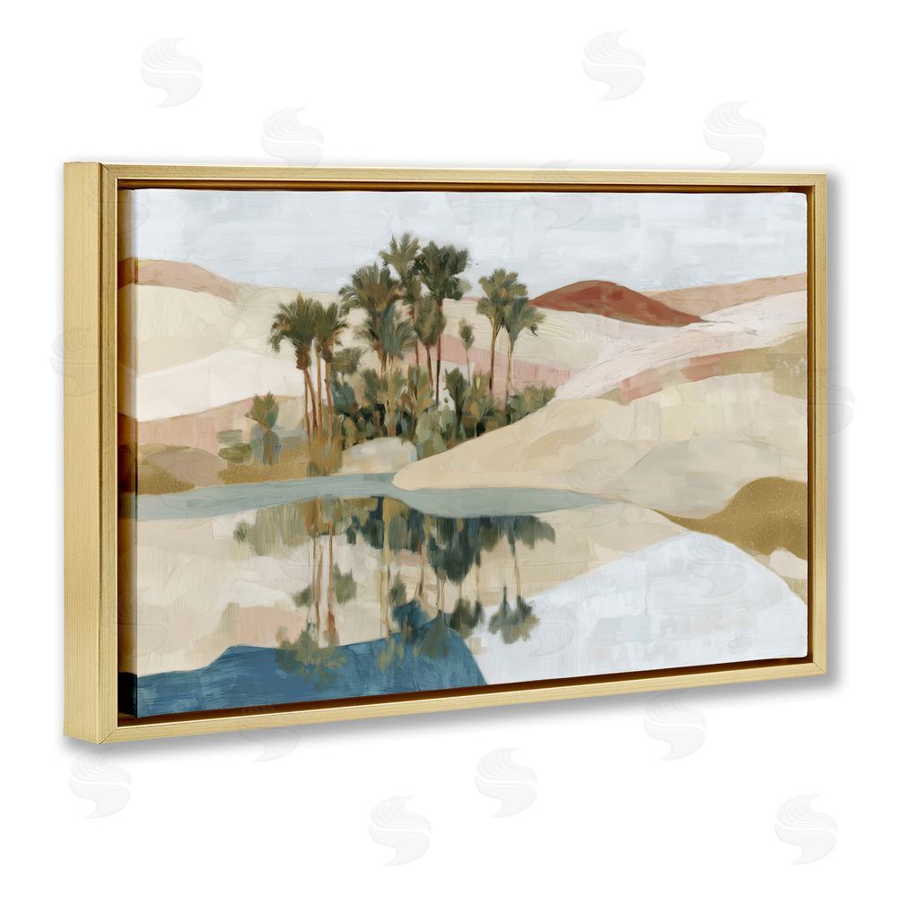 Chromatic Storm Studio Desert Oasis with Palm Reflection Gold Floating Frame Canvas Wall Art Print