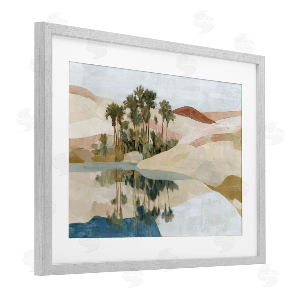 Chromatic Storm Studio Desert Oasis with Palm Reflection Gray Framed Print Under Glass Wall Art