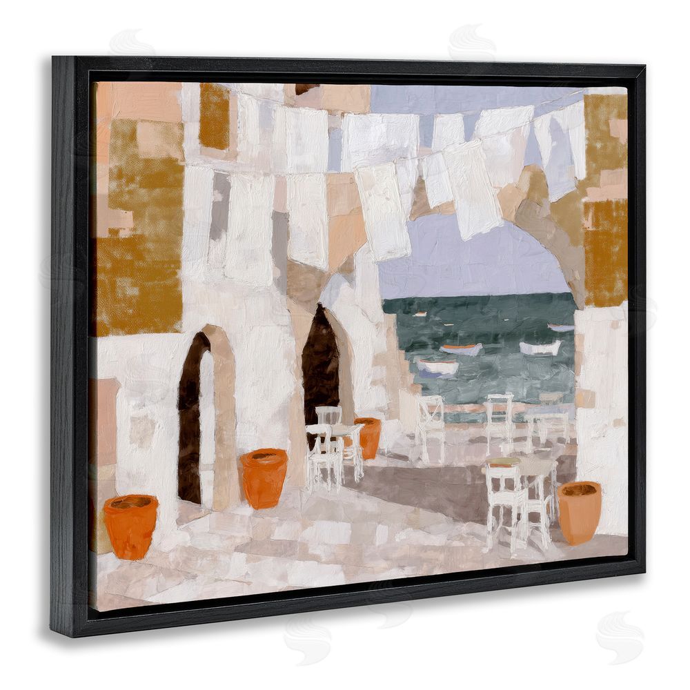 Chromatic Storm Studio Coastal Village Plaza Laundry Black Floating Frame Canvas Wall Art Print